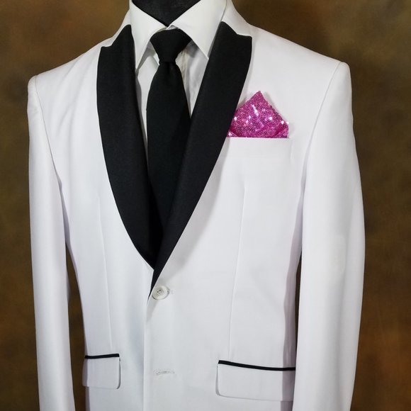 Men's Hot Pink Sequin Pre-Folded Pocket Square Insert - Point Design - Picture 2 of 5